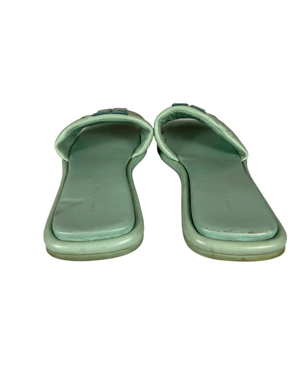 Tory Burch Double T Sport Slide Sandals Caribbean Blue Sz 9.5